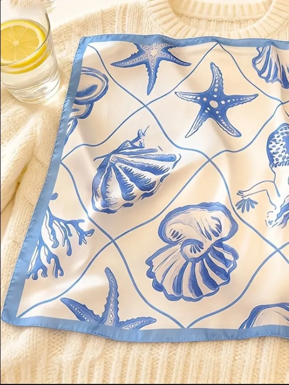 Blue & White Seashell Silk Scarf